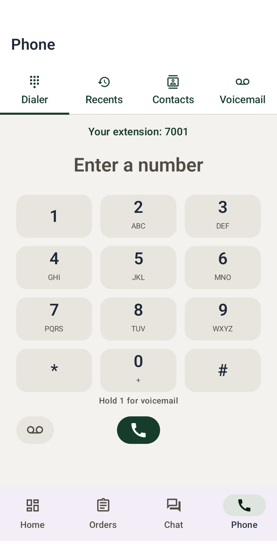 The built-in phone dialer